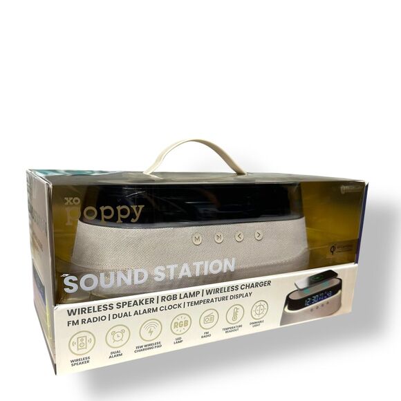 Sound Station Digital Alarm Clock Wireless Speaker Charging Pad RGB LED Lamp NEW - Picture 1 of 9